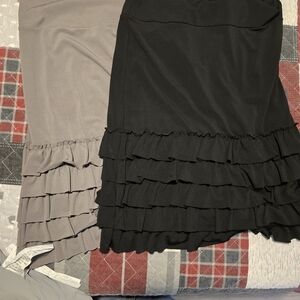 Ruffled Tiered Midi  Layering Skirt - Black and Taupe